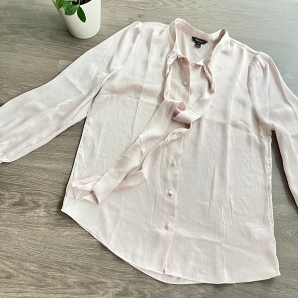 RW&Co Pearl Pink Button-Down Blouse with Neck Tie - Picture 2 of 12